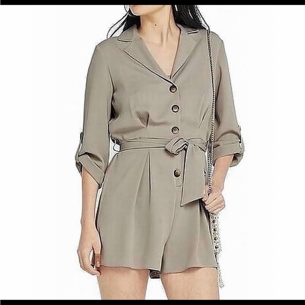 Miss Selfridge Tan Blazer-Style Jumpsuit with Tie Belt